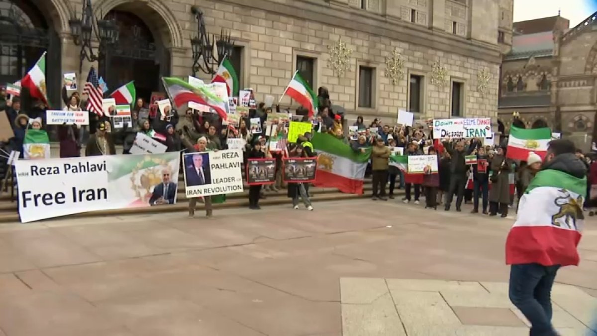 Protesters rally in Boston to support Iranian people