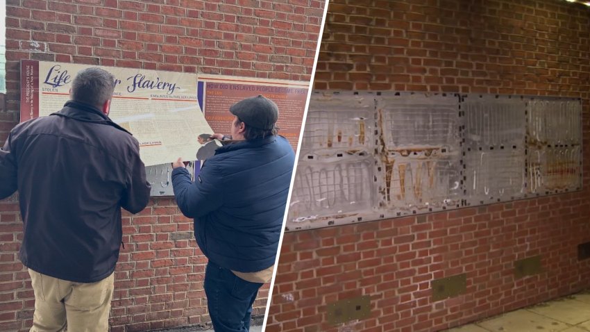 Workers for the National Parks Service removed an exhibit examining slavery from the Presidents House in Old City on Jan. 22, 2026.