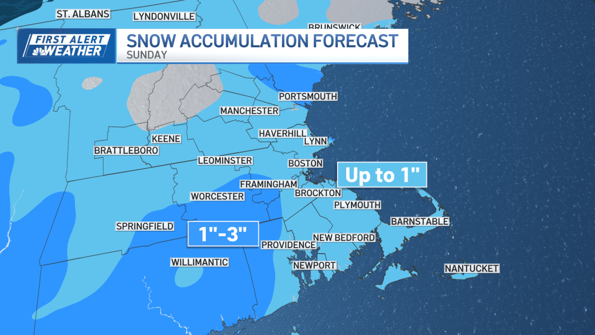 Weather Boston: How much snow on Sunday in Massachusetts? – NBC Boston