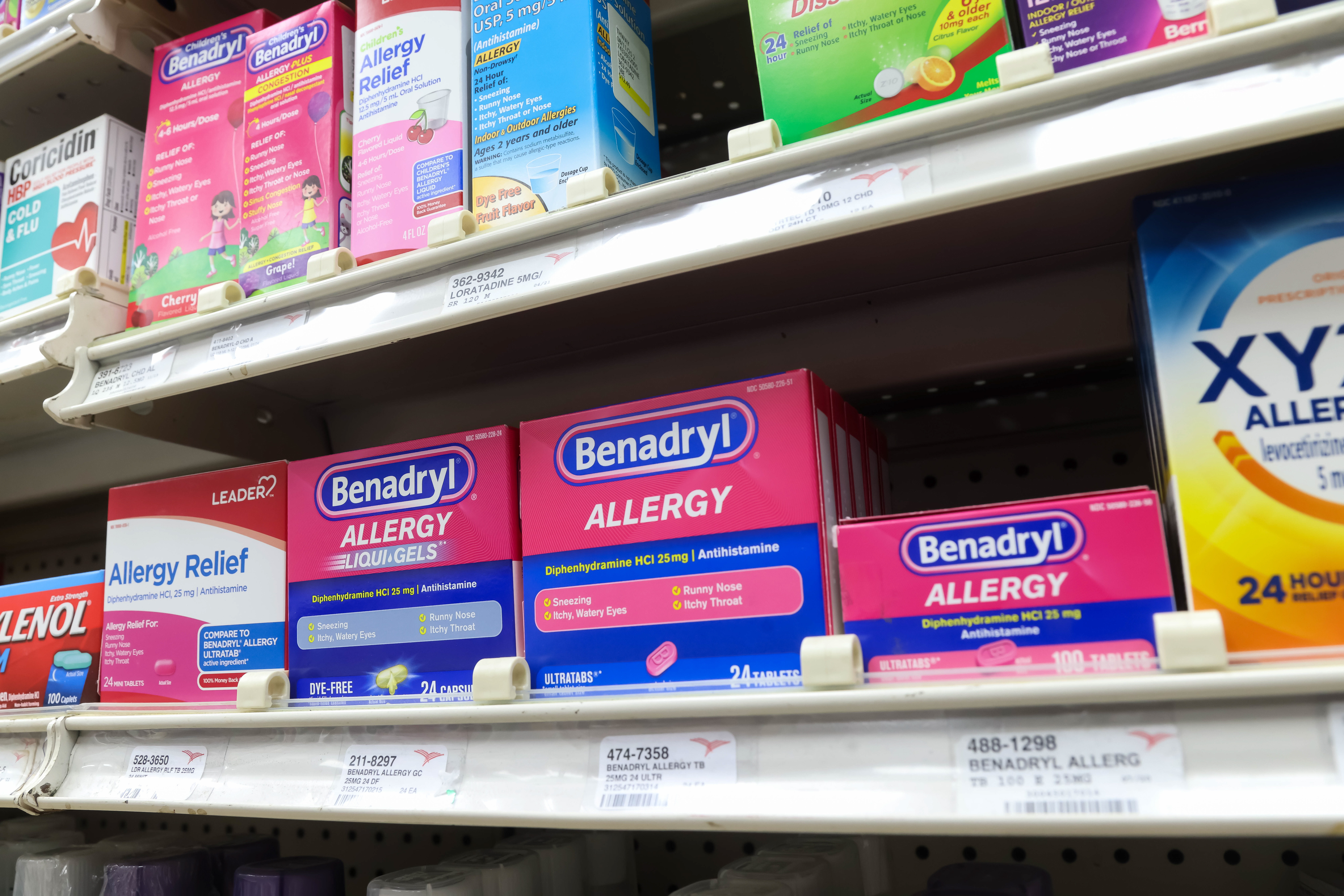 Boxes of allergy medicines for sale at a store