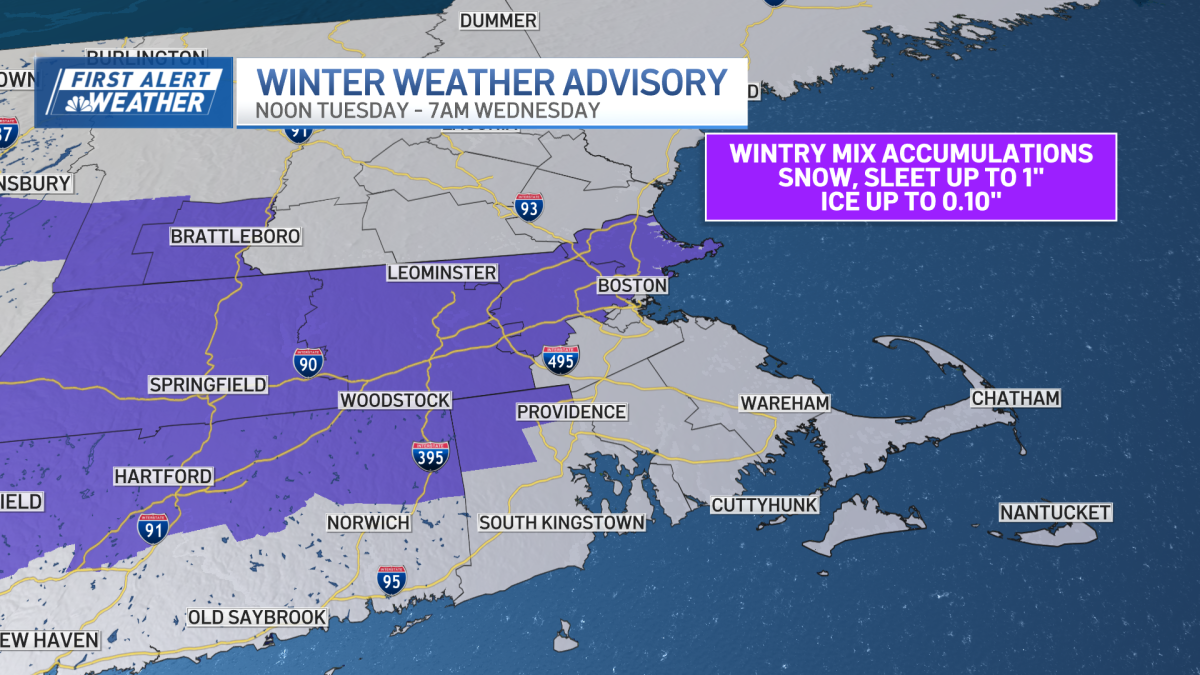 Winter weather advisory issued for snow, sleet and ice in Mass. on Tuesday