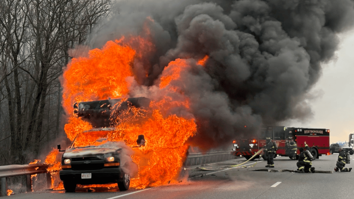 I-90 westbound traffic delays after vehicle fire in Westborough