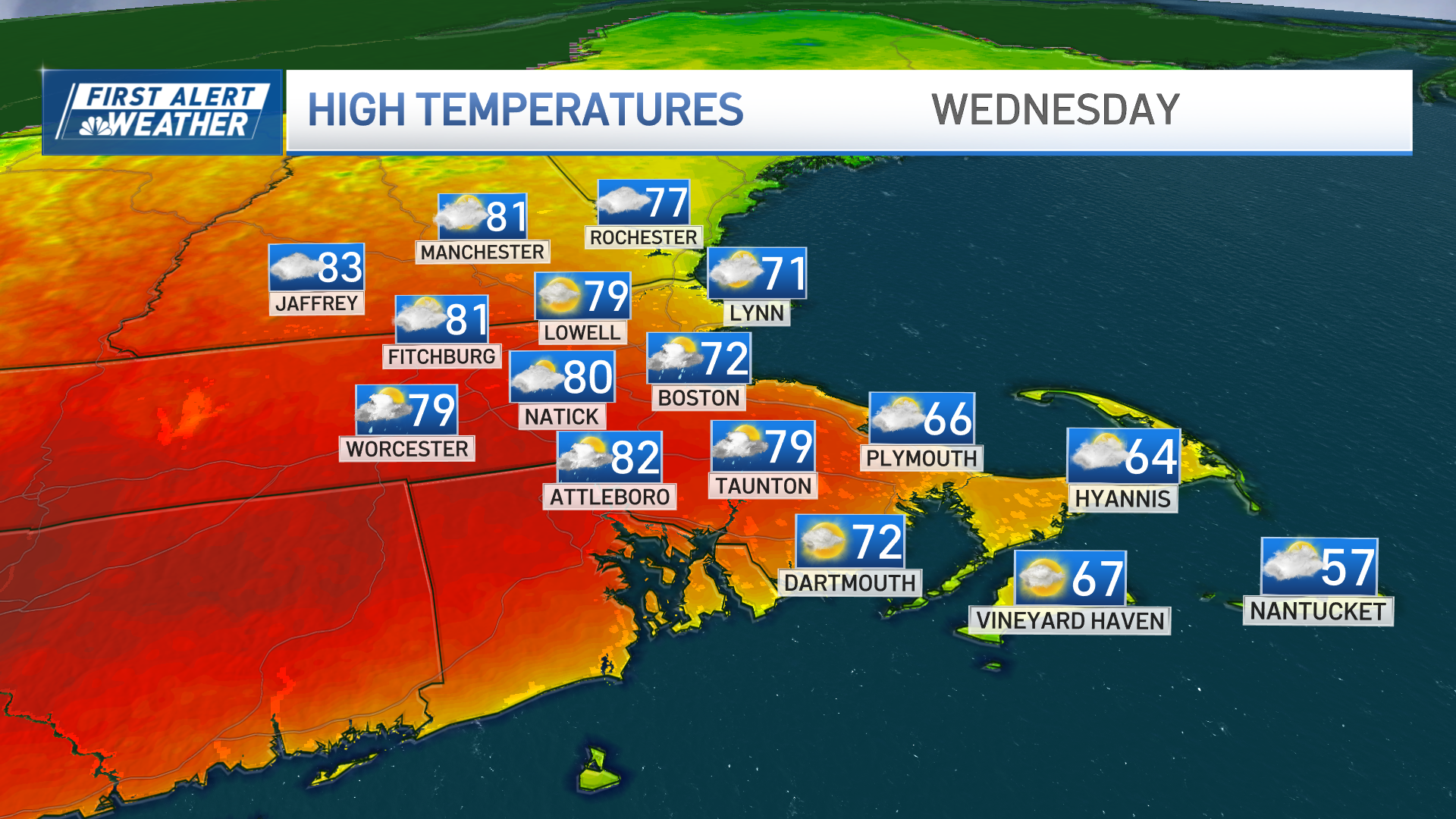 Weather Boston: Temps could reach 80s, fewer showers today – NBC Boston