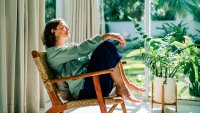 Woman relaxing and  enjoying morning sun.