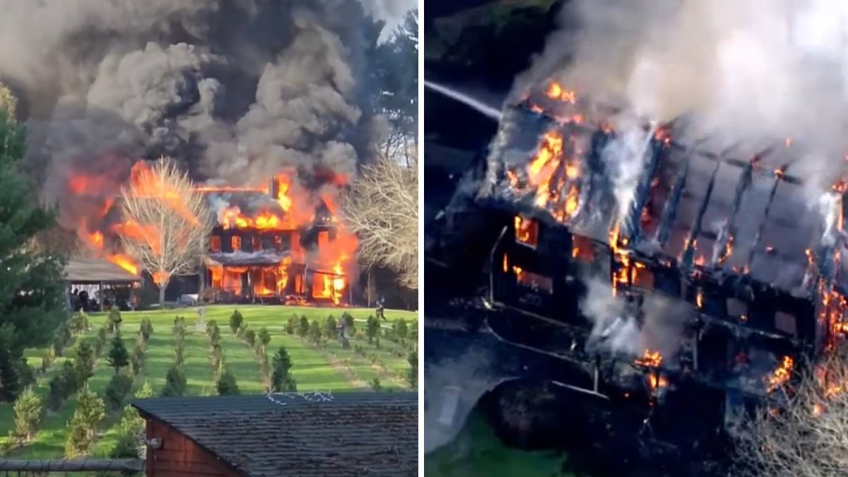 Huge fire guts building by Millis Christmas tree farm