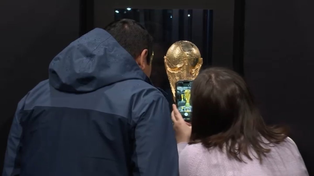 Fans turn out at Boston College to see FIFA World Cup trophy