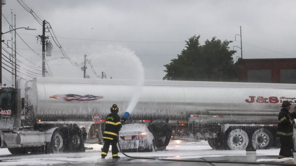 Car pinned under gasoline tanker in Chelsea, road shut down