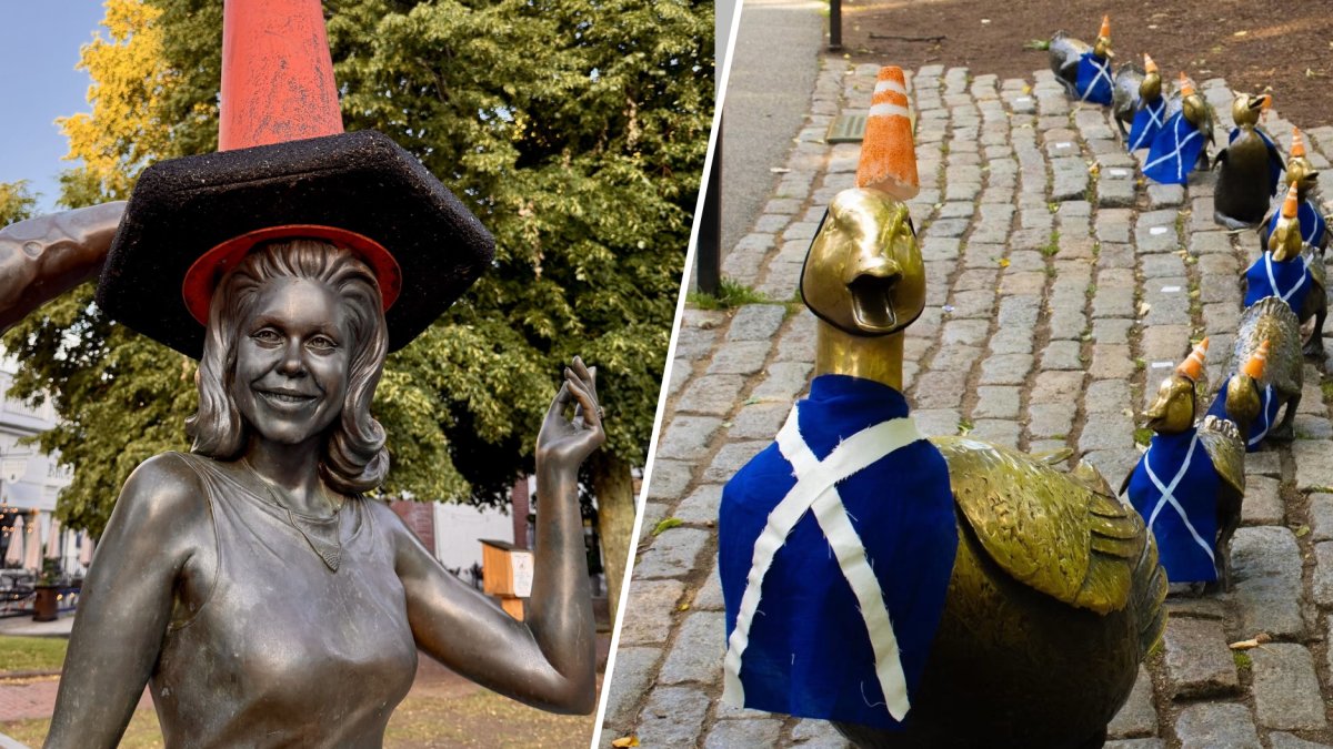 17 statues around Boston that got the Scottish traffic cone treatment this summer