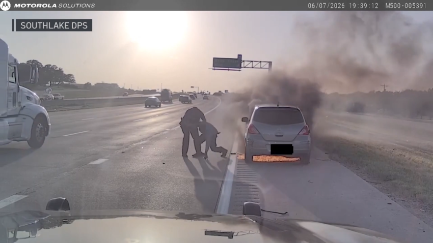 Still image from dash camera footage of a rescue in Southlake.