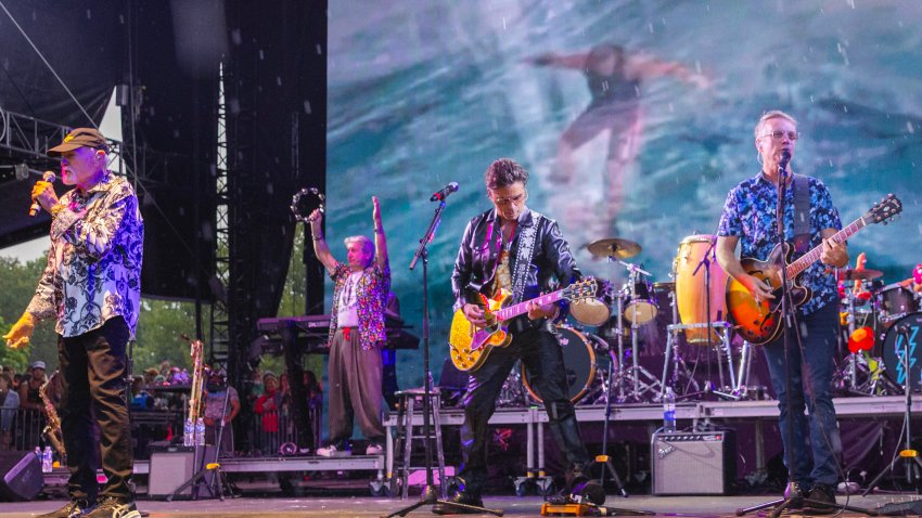 CHICAGO, ILLINOIS – SEPTEMBER 20: Mike Love and John Stamos with The Beach Boys perform during Riot Fest at Douglass Park on September 20, 2025 in Chicago, Illinois. (Photo by Barry Brecheisen/Getty Images)