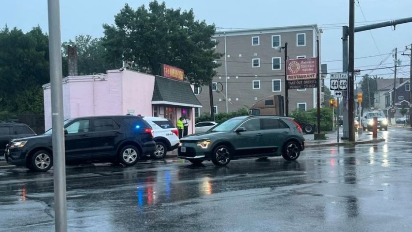 Police outside a business after a stabbing in Providence, Rhode Island, on July 7, 2026.