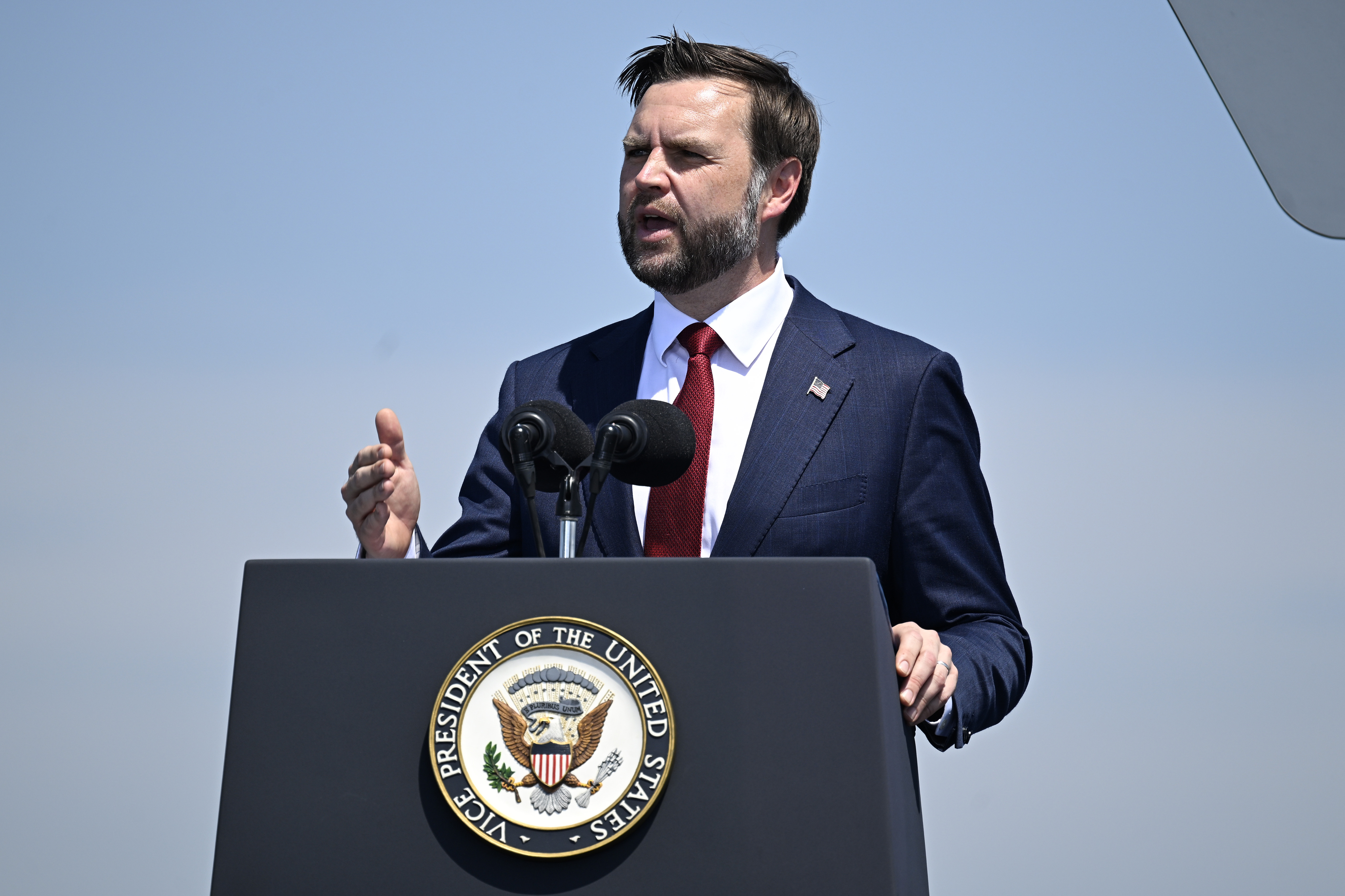 U.S. Vice President JD Vance delivers remarks during an International Naval Review aboard the USS Kearsarge in New York Harbor on July 04, 2026 in New York City. (Photo by Vincent Alban/Getty Images)