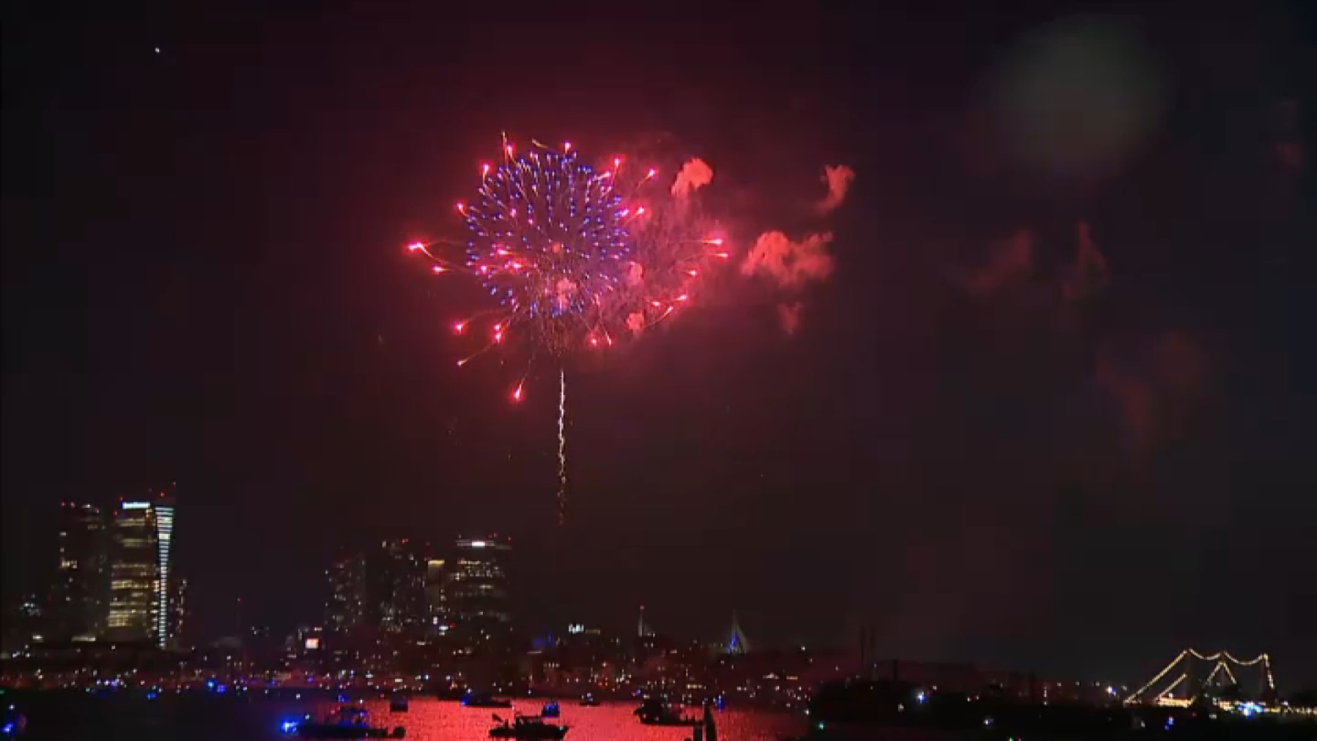 Fireworks burst over Boston Harbor for the Boston Harborfest festival on Thursday, July 2, 2026.
