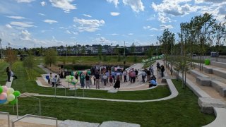 Suffolk Downs has a new outdoor performance space. It doubles as a stormwater management system and a catch basin capable of holding millions of gallons of water.