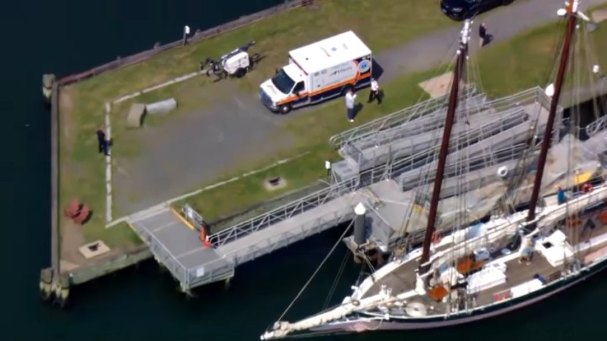 An ambulance at a wharf in Salem, Massachusetts, on Tuesday, July 28, 2026.