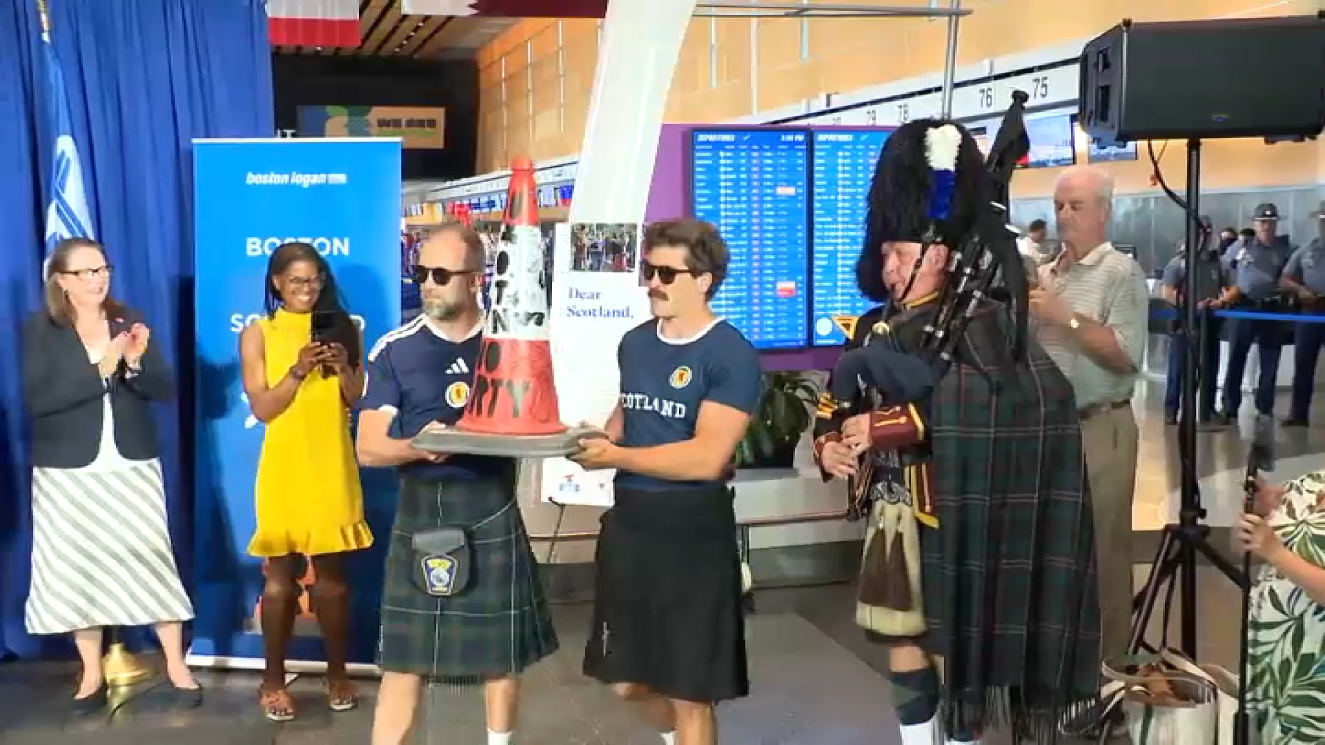 Viral Tartan Army ‘No Boston, No Party' traffic cone flies to Mass., first class