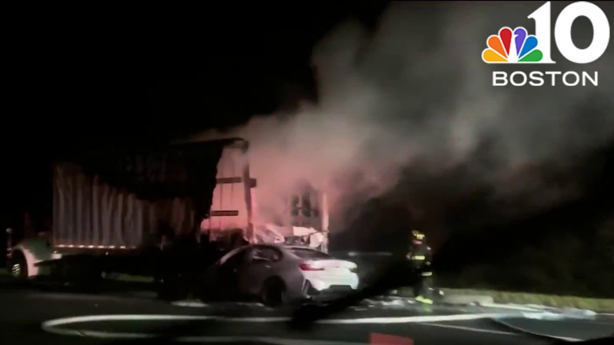 Fiery crash on I-95 north in Topsfield