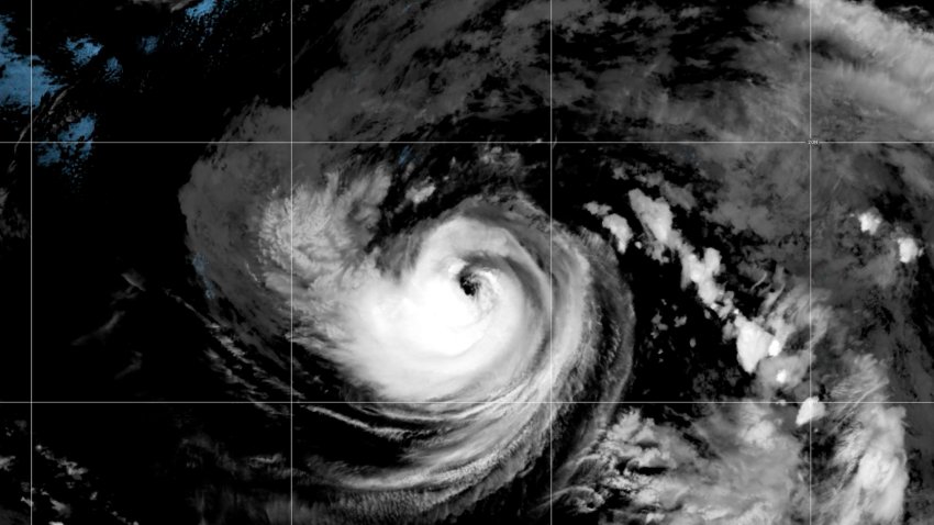 This satellite image released by NOAA shows Hurricane Karina strengthening off the southern tip of Baja California