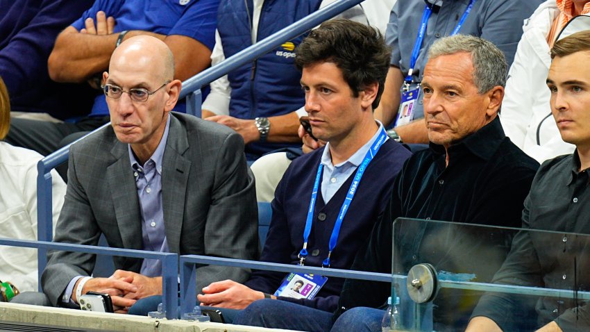 Adam Silver, Joshua Kushner and Bob Iger are seen on Day 10 of the 2025 US Open Tennis Championships at USTA Billie Jean King National Tennis Center on September 2, 2025 in Flushing Meadows, Queens,