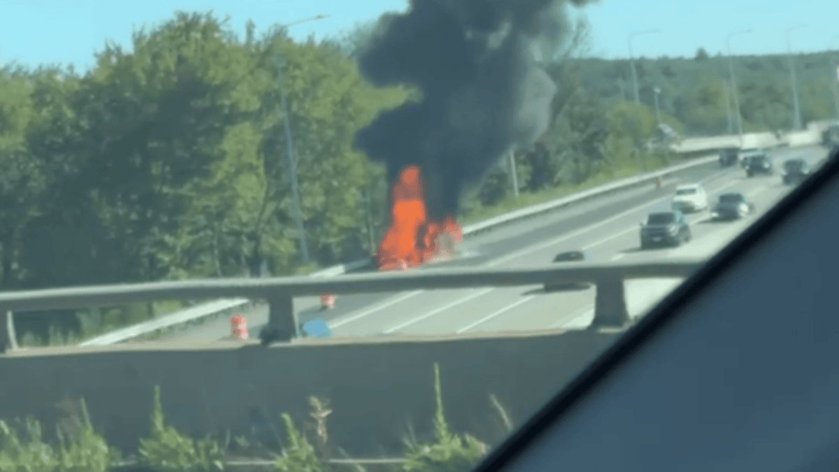 Car catches fire on Mass Pike near Hopkinton on Monday morning