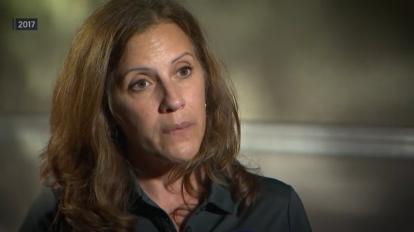 Karen Solomon, pictured in 2017, is wanted in connection with the death of her husband, Worcester Police Officer Kurt Solomon.