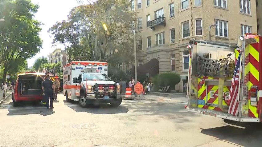 An ambulance and Boston fire vehicles during a hazmat response in Fenway on Wednesday, Aug. 12, 2026.