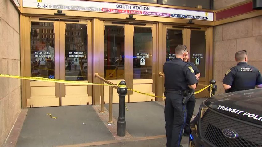 A taped-off entrance at Boston's South Station on Wednesday, Aug. 12, 2026.