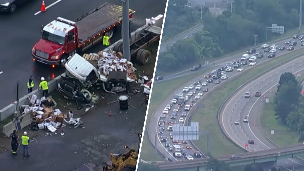 Source image for "I-93 traffic delays from box truck crash in Quincy after Braintree split"