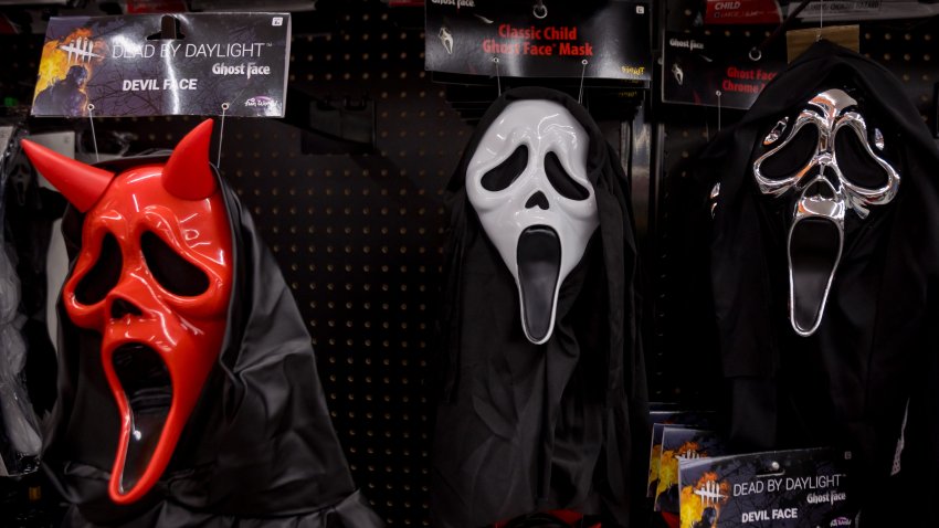 This file photo shows different varieties of Ghostface masks for sale at Spirit Halloween stores.