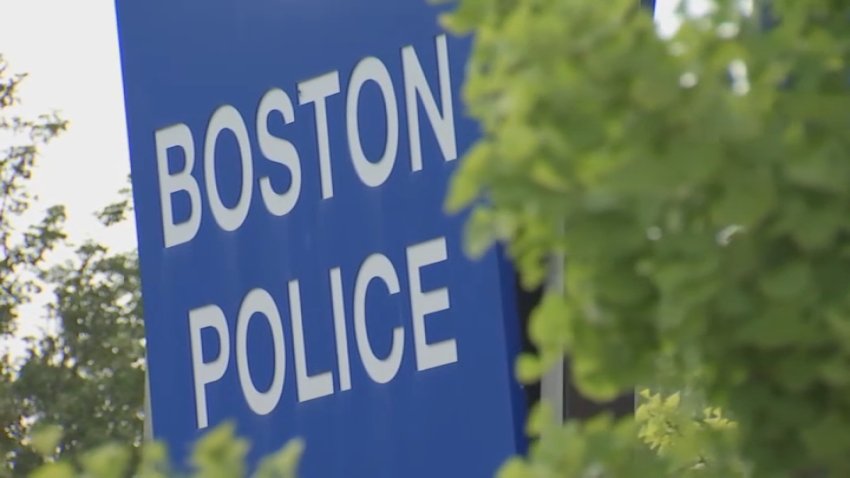 A sign reading "Boston police"