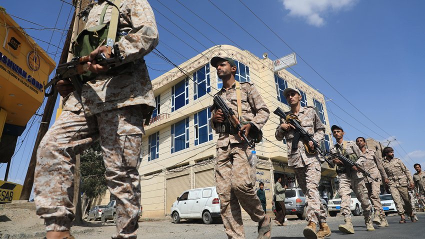 Yemen's Houthi rebels march during a mobilization campaign in Sanaa, Yemen, Sept. 10, 2026.