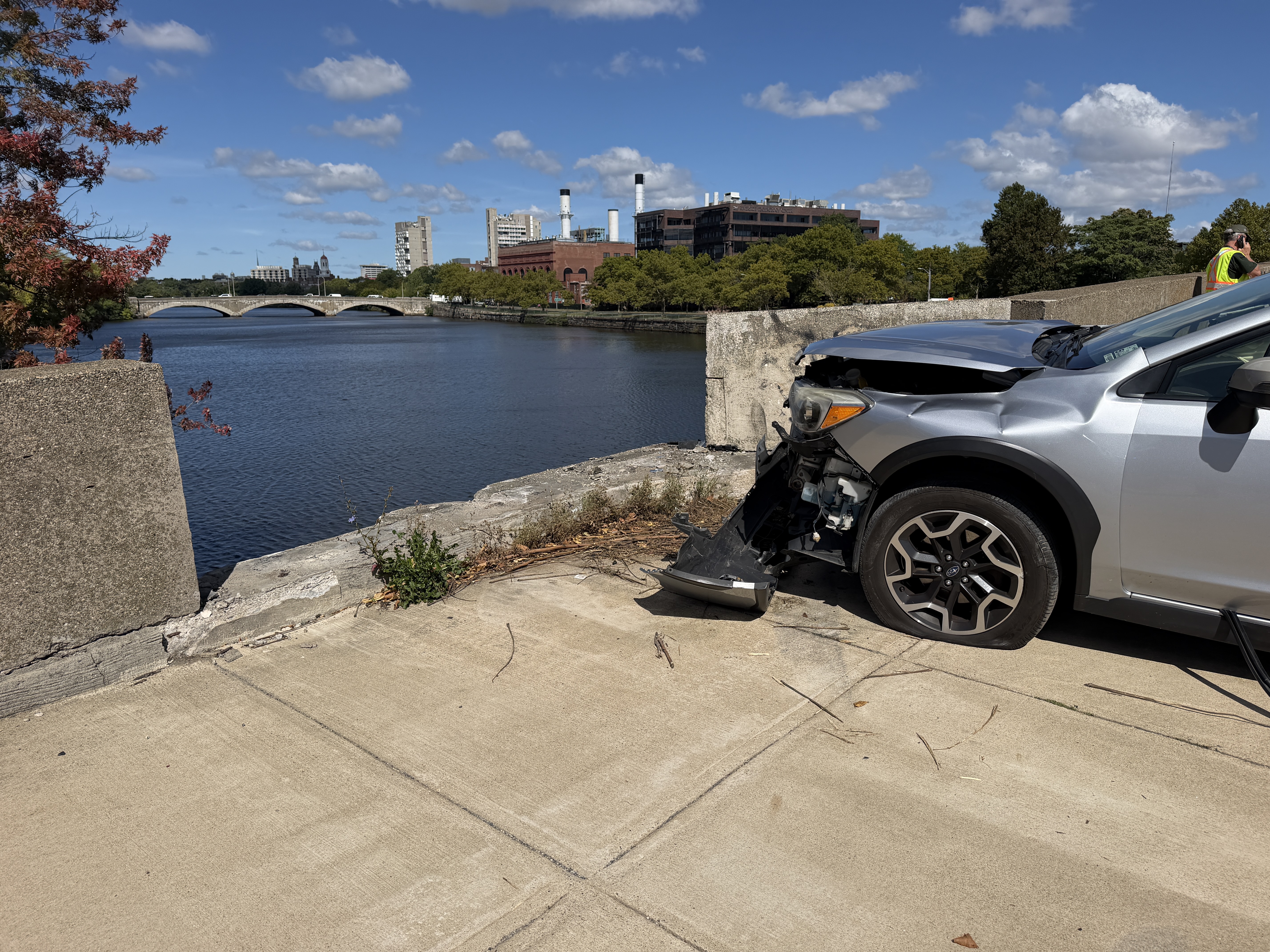 Hit-and-run crash leaves wall of Boston bridge damaged