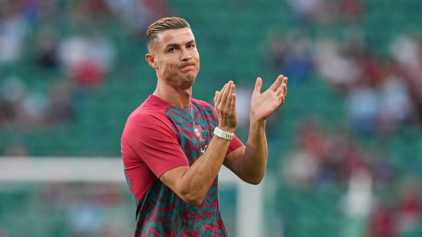 Portugal's Cristiano Ronaldo applauds the fans ahead of the start of the Nations League soccer match between Portugal and Wales in Lisbon