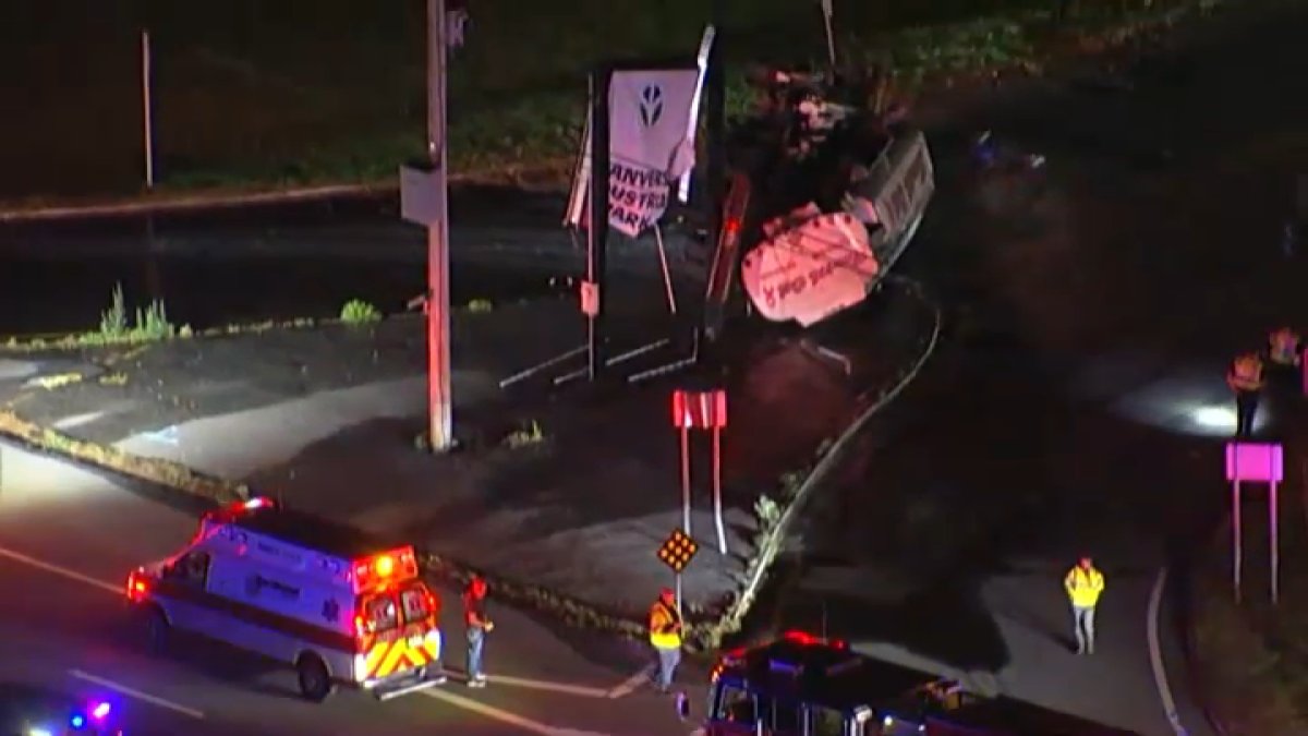 Route 1 south closed after oil tanker rolls over in Danvers, police say