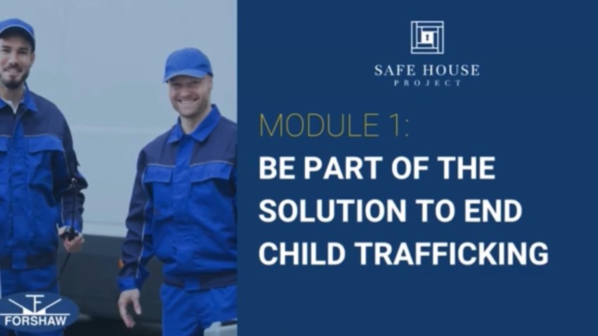 A still from a training module that reads, "BE PART OF THE SOLUTION TO END CHILD TRAFFICKING"