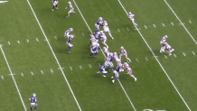 Had TreVeyon Henderson bounced outside on his first carry vs. Buffalo, he may have had a one-on-one broken-tackle opportunity with a corner.